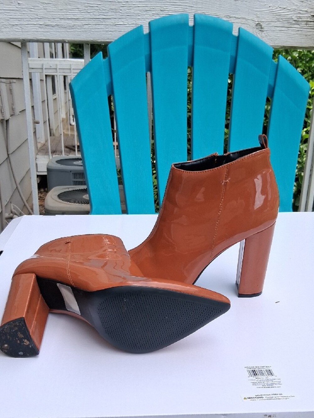 Patent Leather Pointed Toe Block Heel Ankle Boots - Tan - Picture 4 of 6